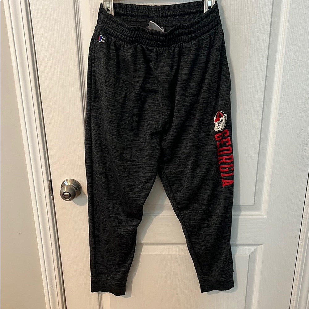 UGA Champion Black Sweatpants with Tapered Fit and Elastic Cuffs
